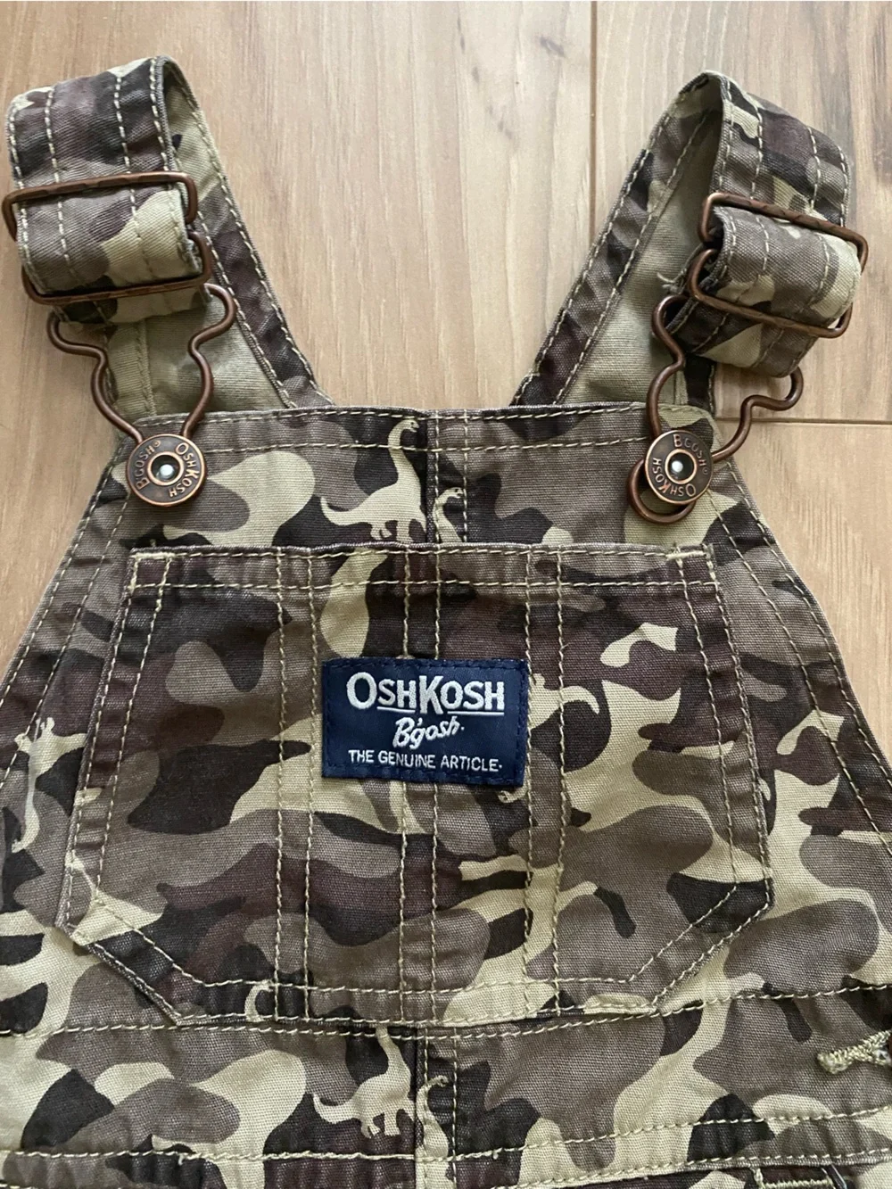 OshKosh B'gosh Boys Camo With Dinosaur’s Overall Shortalls Size 6 Months